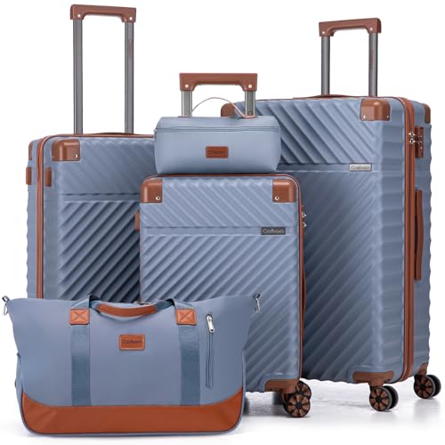 Cosbarn Luggage Sets 5 Piece with TSA Lock Spinner Wheels, Unisex Hard Case ABS Suitcase Set, Hardshell Lightweight Waterproof Travel Hardside Suitcases with Wheels for Women Men, Sky Blue - color: SkyBlue, size: 5 Piece Sets (20/24/28/Db/Tb)