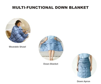 Ultralight Multi-functional Down Blanket, Wearable Shawl, U-Shaped Neck Pillow, Portable Bag for Camping & Office & Travelling (Blue) - color: Blue