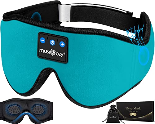 MUSICOZY Sleep Headphones 3D Bluetooth 5.4 Headband Sleep Mask, Wireless Sleeping Headphones Music Earbuds Eye Mask for Side Sleepers Travel with Speakers Cool Gadgets Gifts - color: Blue