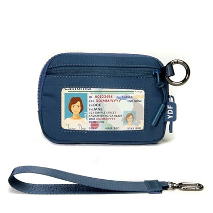 Keychain Wallet for Women Mini Zip Card Holder with ID Window Coin Purse Detachable Wristlet Small Wallets navy blue - color: Navy Blue