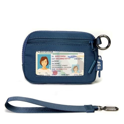 Keychain Wallet for Women Mini Zip Card Holder with ID Window Coin Purse Detachable Wristlet Small Wallets navy blue - color: Navy Blue