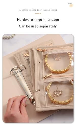 Faux Leather Jewelry Storage Case with 5 Detachable Pages, Tangle-Free Portable Jewelry Holder for Necklaces Rings Earrings Bracelets (Light-sensitive pink (with five-page cloth bag)) - color: Light-sensitive pink (with five-page cloth bag)