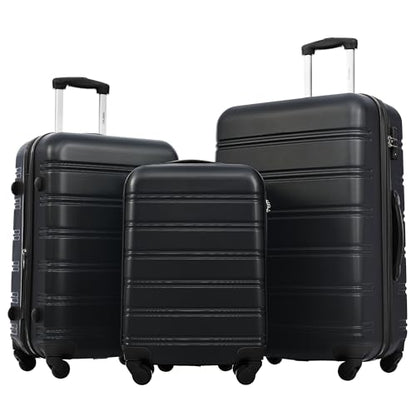 Merax Luggage Sets of 3 Piece Carry on Suitcase Airline Approved,Hard Case Expandable Spinner Wheels (Black) - color: Black, size: 3-Piece Set(20/24/28)