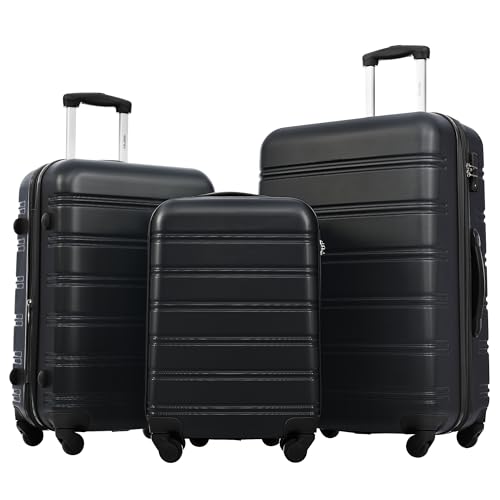 Merax Luggage Sets of 3 Piece Carry on Suitcase Airline Approved,Hard Case Expandable Spinner Wheels (Black) - color: Black, size: 3-Piece Set(20/24/28)