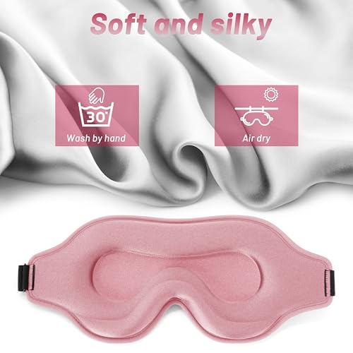 Sleep Eye Mask for Men Women, Sleeping Mask for Side Sleeper, Travel Blackout Night Blindfold Eye Shade Cover with Adjustable Strap (Pink) - color: Pink