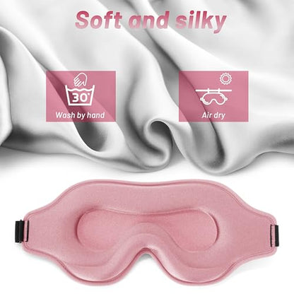 Sleep Eye Mask for Men Women, Sleeping Mask for Side Sleeper, Travel Blackout Night Blindfold Eye Shade Cover with Adjustable Strap (Pink) - color: Pink