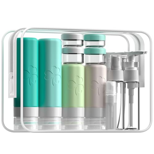 INSFIT 23 Pack Travel Bottles for Toiletries, TSA Approved Silicone Travel Size Toiletries with Toiletry Bag, BPA Free Leak Proof Refillable Travel Essentials for Liquids Shampoo Conditioner Lotion - color: Green