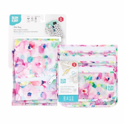 Bumkins - Waterproof Wet Bag & Clear Travel Bags - For Beach, Baby, Travel, Swim Suit, Cloth Diapers, Pump Parts, Pool, Gym, Toiletries - Reusable & Easy to Clean - Watercolor - 4 Pack - color: B2 Watercolor-4