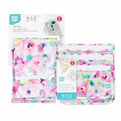 Bumkins - Waterproof Wet Bag & Clear Travel Bags - For Beach, Baby, Travel, Swim Suit, Cloth Diapers, Pump Parts, Pool, Gym, Toiletries - Reusable & Easy to Clean - Watercolor - 4 Pack - color: B2 Watercolor-4