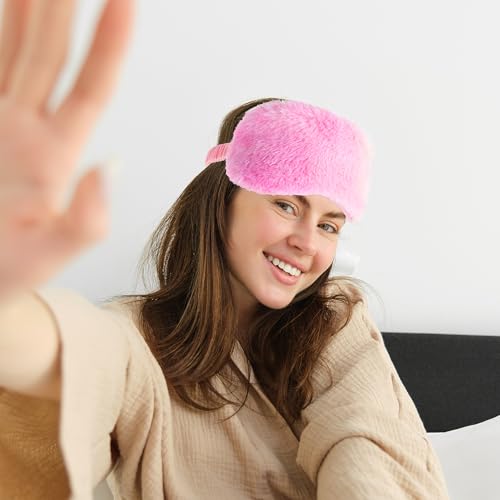 2 Pcs Plush Eye Mask Soft Sleeping Blindfold Eye Cover Comfortable Furry Faux Fur Sleeping Mask Satin Nap Night Eyeshade Cover for Women Men Gift (Purple, Red) - color: Purple&red