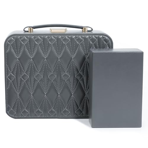 Travel Jewelry Case Large Jewelry Box Jewelry Travel Organizer Jewelry Case with Handle Removable Tray Best Gift for Women Girls (Grey) - color: Grey