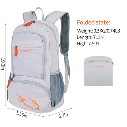 FENGDONG 35L Lightweight Foldable Waterproof Packable Travel Small Hiking Backpack Daypack for men women - color: Gray Orange