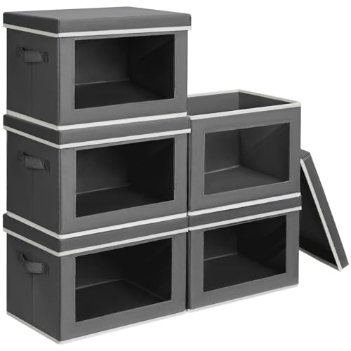 Homsorout Stackable Storage Bins with Lids - Large Decorative Basket with Lids, Fabric Foldable Closet Organizer Bins, Shelf Organizer for Living Room, Dorm, 5 Pack, Dark Grey - color: Dark Grey, size: XL(5-Pack)