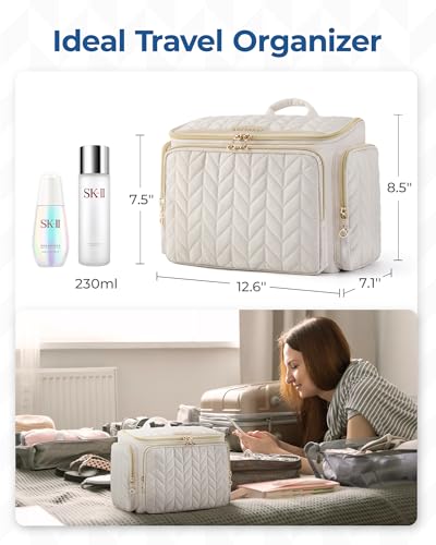 BAGSMART Travel Toiletry Bag, Large Wide-open Travel Bag for Toiletries, Makeup Cosmetic Travel Bag with Handle-Grey - color: Grey