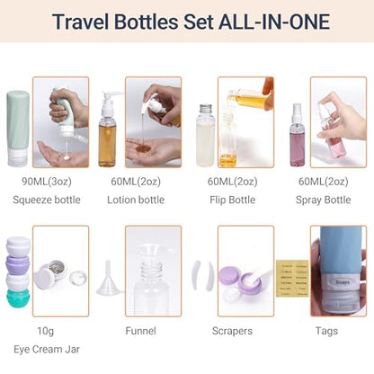 16 Pack Travel Bottles for Toiletries, TSA Approved 3oz Leak Proof Refillable Silicone Squeezable Containers Kit for Shampoo Lotion Conditioner with Toiletry Bag - color: 16pack/Colorful 1