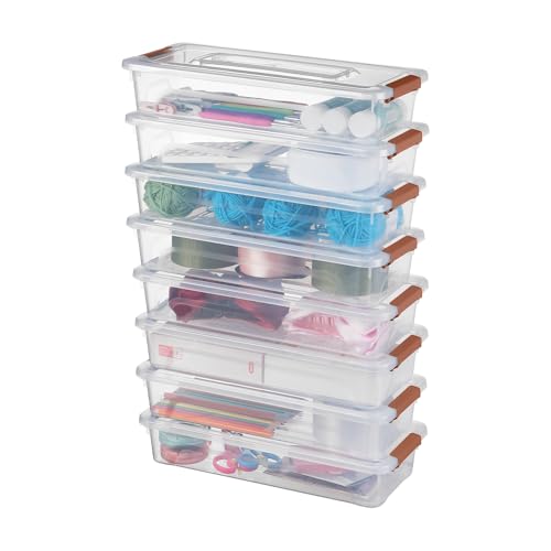 Clear Plastic Storage Bins with Lids Stackable Storage Box for Crafts, Supplies (Small 8Pack Brown) - size: Small 8Pack Brown