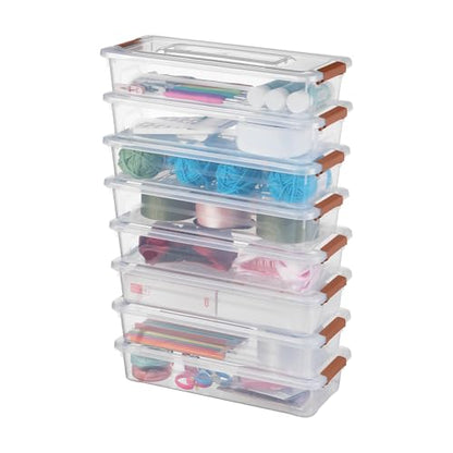Clear Plastic Storage Bins with Lids Stackable Storage Box for Crafts, Supplies (Small 8Pack Brown) - size: Small 8Pack Brown