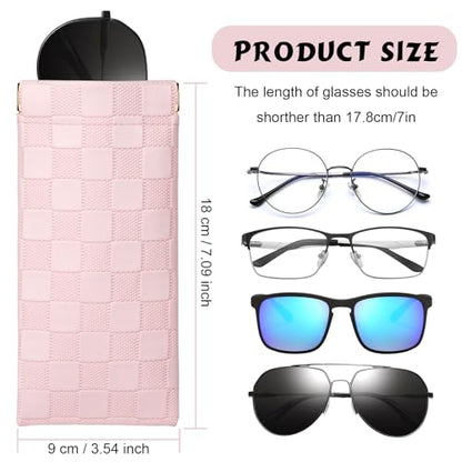 Sightor Sunglasses Case, 2 Pcs Soft Eyeglass Cases Checkered Sunglass Case Portable Squeeze Top Leather Glasses Pouch - color: Black, Pink