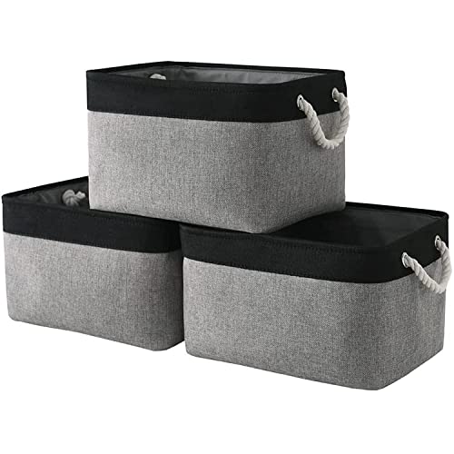 Organization and Storage Bins for Shelves - 16x12x8 inch Large 3 Pack Fabric Storage Cubes Collapsible Baskets for Shelves with Rope, Storage Basket for Organizing Cloth Laundry (Black & Grey) - color: Black&Gray, size: Large (Pack of 3)