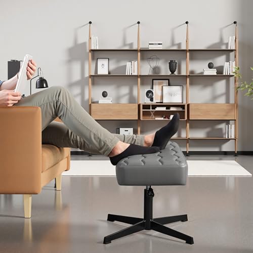 VECELO Under Desk Footrest, PU Ergonomic Foot Rest with Comfort Padding, Height Adjustable for Relieving Leg Pain, Stiffness, and etc, Gray - color: Gray