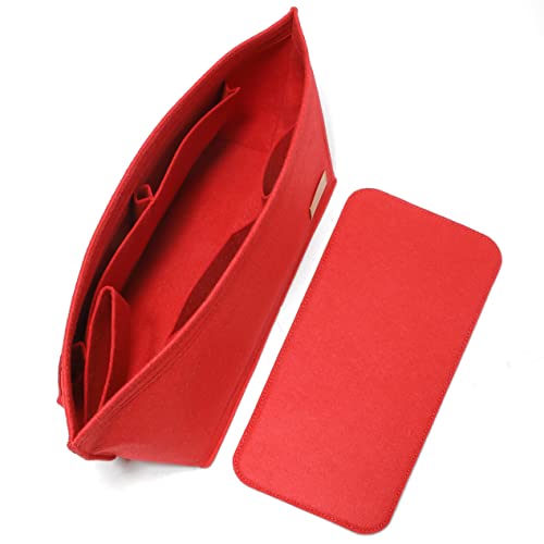 Doxo Purse Organizer Insert for Handbags & Base Shaper 2pc Set, Felt Neverfull PM Organizer Insert, Tote Bag Organizer with Zipper Pocket and Bottle Holder, Fit Neverfull PM and More, Red-M - color: Red, size: Medium