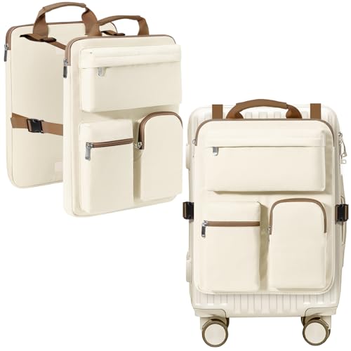 Over Luggage Organizer Bag for Suitcase with Multi Pockets, Travel Bag Organizer for Luggage with 16" Laptop Sleeve, Hanging Harness Organizer & Suitcase Holder with Adjustable Straps (Beige) - color: Beige