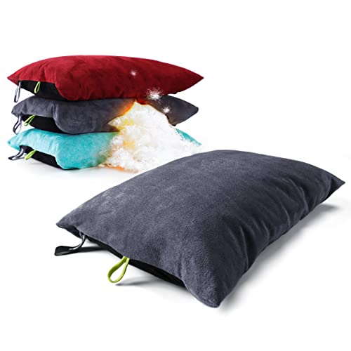 ZOOOBELIVES Down Filled Camping Pillow for Travel, Washable Soft Cover, Small Camp Cushion for Neck & Lumbar Support On-The-Go, Ultralight & Compressible for Hiking Backpacking - AlpliveS2046 - color: Gray Charcoal
