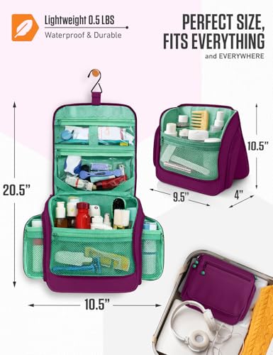 VENTURE 4TH Hanging Travel Toiletry Bag for Women & Men – Large Toiletry Organizer with 18 Compartments, Removable TSA Pouch, Travel Wash Bag for Toiletries, Makeup & Shaving Kit (Purple/Mint) - color: Purple/Mint
