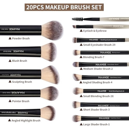 MAANGE 13 PCS Makeup Brushes Professional Make Up Brushes Premium Synthetic Powder Concealers Brushes Travel Makeup Brush Set with Case (Black) - color: Black
