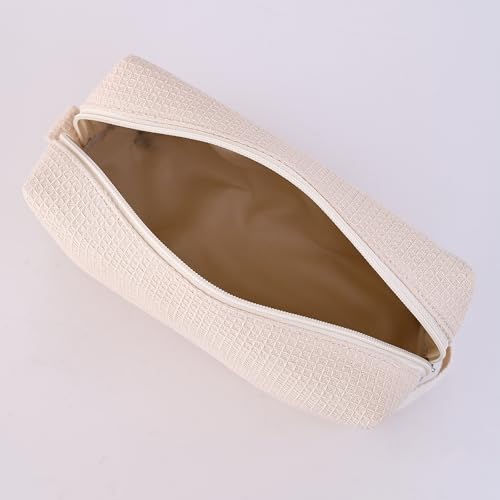 DYSHAYEN Waffle Makeup Pouch Bag, Small Travel Cosmetic Bag, Gifts for Women Bridesmaid,Wedding,Christmas (Beige) - color: Beige