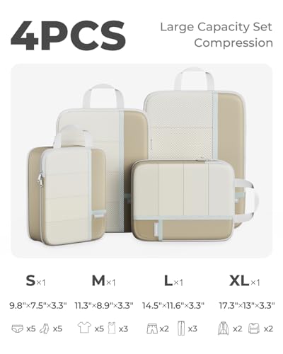 Percover Compression Packing Cubes for Travel, 4-Piece Structured Compression Organizer Set with Label Pockets for Carry-On & Checked Luggage, Camel - color: Camel, size: 4 Set