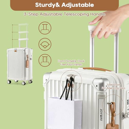 Joyway Carry On Luggage, Expandable Suitcase with Smart Cup Holder and USB Port, 20 IN Hardside Checked with TSA Lock Spinner Double Wheels, White - color: White, size: Carry-On 20-Inch