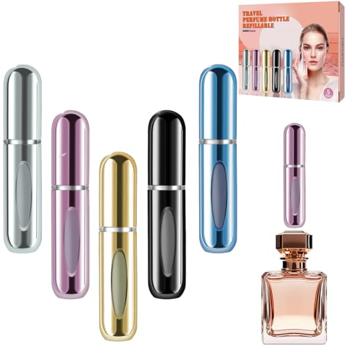 opasyo Refillable Perfume Portable Atomizer Bottle Refillable Perfume Spray, Leak-Proof Perfume Spray Bottle, Travel Perfume for Traveling and Outgoing (5ml, 5 Pack Silver/Pink/Gold/Blue/Black) - color: Silver, Pink, Blue, Black, Gold
