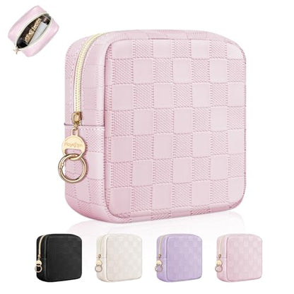 4.9" Small Makeup Bag, Checkered Mini Cosmetics Bag for Purse with Ring Buckle, Portable Small Travel Makeup Pouch for Women, Birthday/Wedding/Christmas Gifts (Checkered, Pink) - color: Checkered Pink-4.9 inch