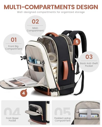 LOVEVOOK Carry On Backpack, 50L Large Travel Backpack For Airplanes, TSA Personal Item Travel Bag, Waterproof Daypack Fits 18 Inch Laptop, Business Weekender Overnight with 3 Packing Cubes, Black Grey - color: Black-grey, size: 50l-18 Inch-4pcs
