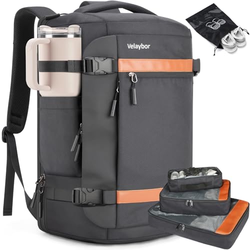 42L Travel Backpack with 4 Packing Cubes, TSA Friendly Flight Approved Carry-On Bag, Water-Resistant Weekender Business Backpack for Men Women, Fits 17.3" Laptop - color: Black
