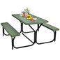 GYMAX Picnic Table, Picnic Bench Easy to Assemble w/All Weather Wood Grain Tabletop & Metal Frame, Picnic Tables for Outdoors Camping Backyard Deck Patio Poolside Dining Party - color: Green