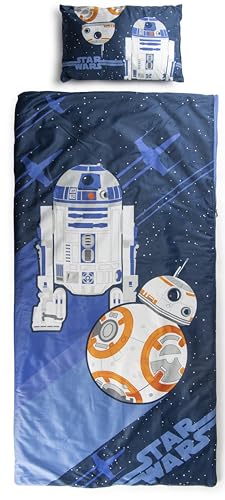 Jay Franco Kids Slumber Bag and Pillow - 54 x 27 Inch Comfy Indoor Sleeping Bag for School and Sleepovers, 2 Piece Set, Blue - Star Wars - color: Blue - Star Wars