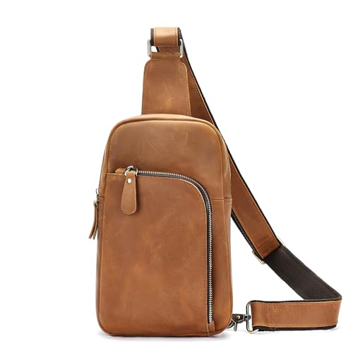 Genuine Leather Sling Bags for Men Crossbody Purse Vintage Small Messenger Shoulder Bag for Phone Side Chest Daypack Bag - color: Brown3