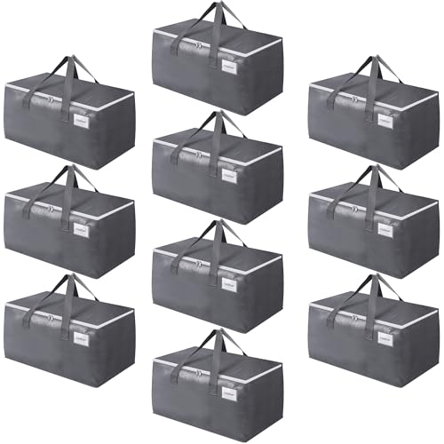 BlissTotes Large Moving Boxes and with Zippers & Handles Moving Supplies with lids, Heavy Duty Totes for Storage Bags for Space Saving, Fold Flat, Moving and Storing 76L, 10 Pack - size: 76L-10 Packs