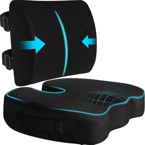 TushGuard Back&Seat Cushion, Car Seat Office Chair Cushions, Memory Foam Lumbar Back Support Pillow, Portable Airplane Seat Cushion for Travel, Computer Desk, Wheelchair, Driving (Black, X-Large) - color: Black, size: X-Large