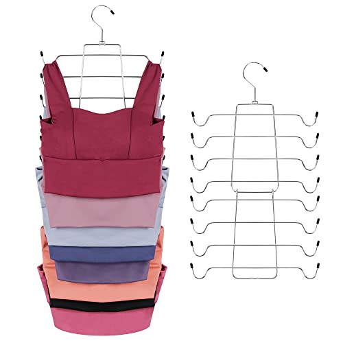 ZEDODIER 2 Pack Tank Top Hanger Space Saving, Bra Hangers for Closet Organizer, Hanging Bra Organizer Tank Tops Holder with 16 Hooks, Metal Closet Organizers and Storage Small Space Solutions, Silver - color: Silver, size: 2 Pack