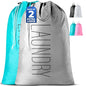 Handy Laundry Extra Large Travel Laundry Bags 2-Pack – 24 x 36 Inches Heavy Duty Water-Resistant Dirty Clothes Bags for Travel, Camping, Dorm, Family – Sturdy Drawstring Closure, Teal-Grey Print - color: Teal-grey | Laundry