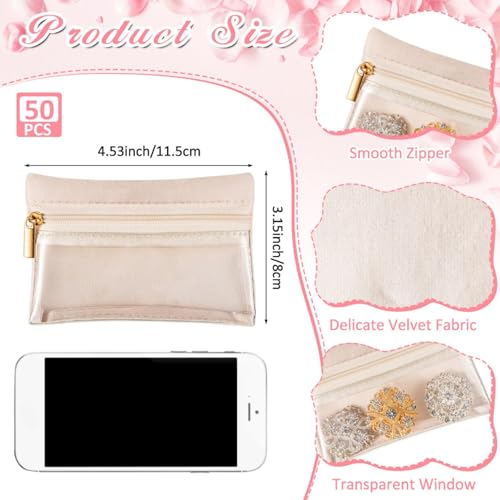 Uiifan Travel Jewelry Organizer Flannel Jewelry Bags Portable Jewelry Pouch with Zipper Pockets for Women Girl Gift - color: Beige and Clear