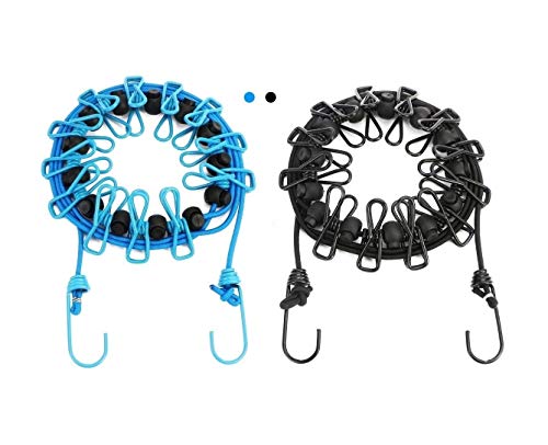 2 Pack Portable Clothesline with 12 Clothespins, Windproof Travel Stretchy Retractable Elastic Laundry Clothes Line for Backyard, Vacation Hotel, Balcony Drying - size: 2P - GYS