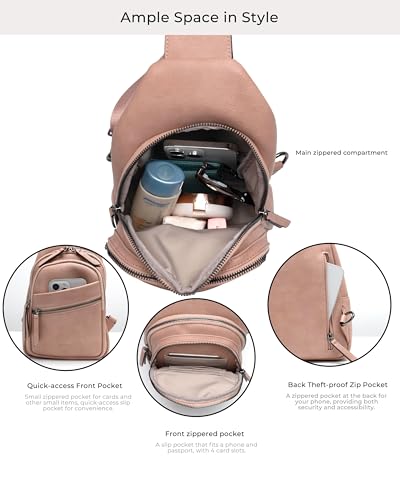 Alldaily Large Sling Bag for Women Crossbody Purse Leather Fashionable Trendy Chest Bag for Travel, Fanny Pack (Dusty Rose) - color: Dusty Rose