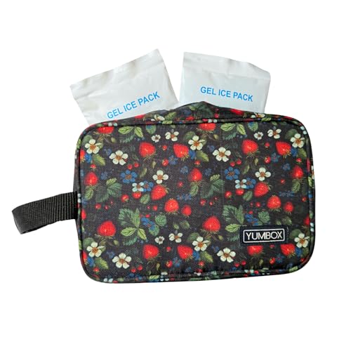 Yumbox Chill Snack Bag includes 2 Removable Gel Ice Packs, Freezable Cooler Bag for School Lunch, Work, Pre-school, Foldable, Spacious, Lightweight Strawberry Fields Print - color: Strawberries