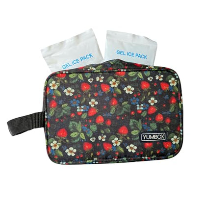 Yumbox Chill Snack Bag includes 2 Removable Gel Ice Packs, Freezable Cooler Bag for School Lunch, Work, Pre-school, Foldable, Spacious, Lightweight Strawberry Fields Print - color: Strawberries