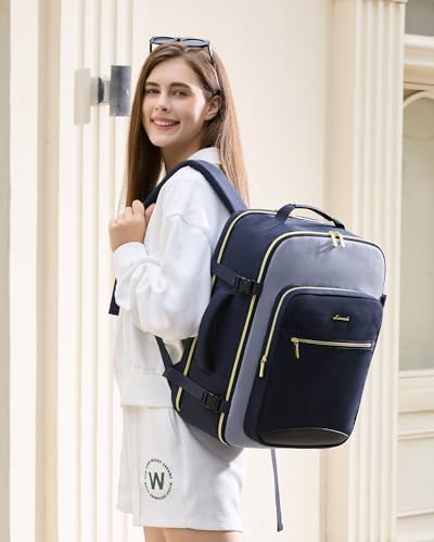 LOVEVOOK 50L Travel Backpack for Women & Men, Airline Approved Carry On Luggage with 3 Packing Cubes, TSA Overnight Bags, Waterproof Personal Item Bag, Weekender Essentials Backpacks fits 17" Laptop - color: Ink Blue-grey Blue-black, size: X-Large