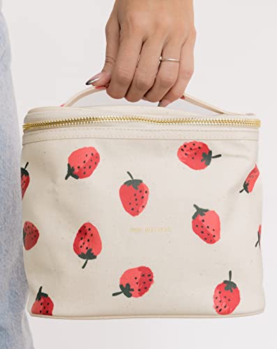 kate spade new york Beige Lunch Bag, Small Insulated Lunch Tote, Thermal Bag with Double Zipper and Carrying Handle, Strawberries